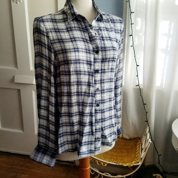Blue Plaid Button Down Shirt / Labeless / Size S-M - Picture 1 of 3